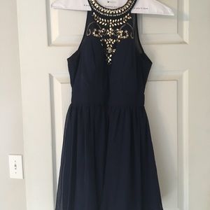 Navy blue and gold formal dress